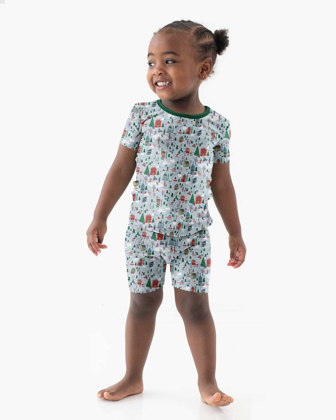 Snowy Christmas Village Map Bamboo Two Piece Short Sleeve Shorts Pajama Set