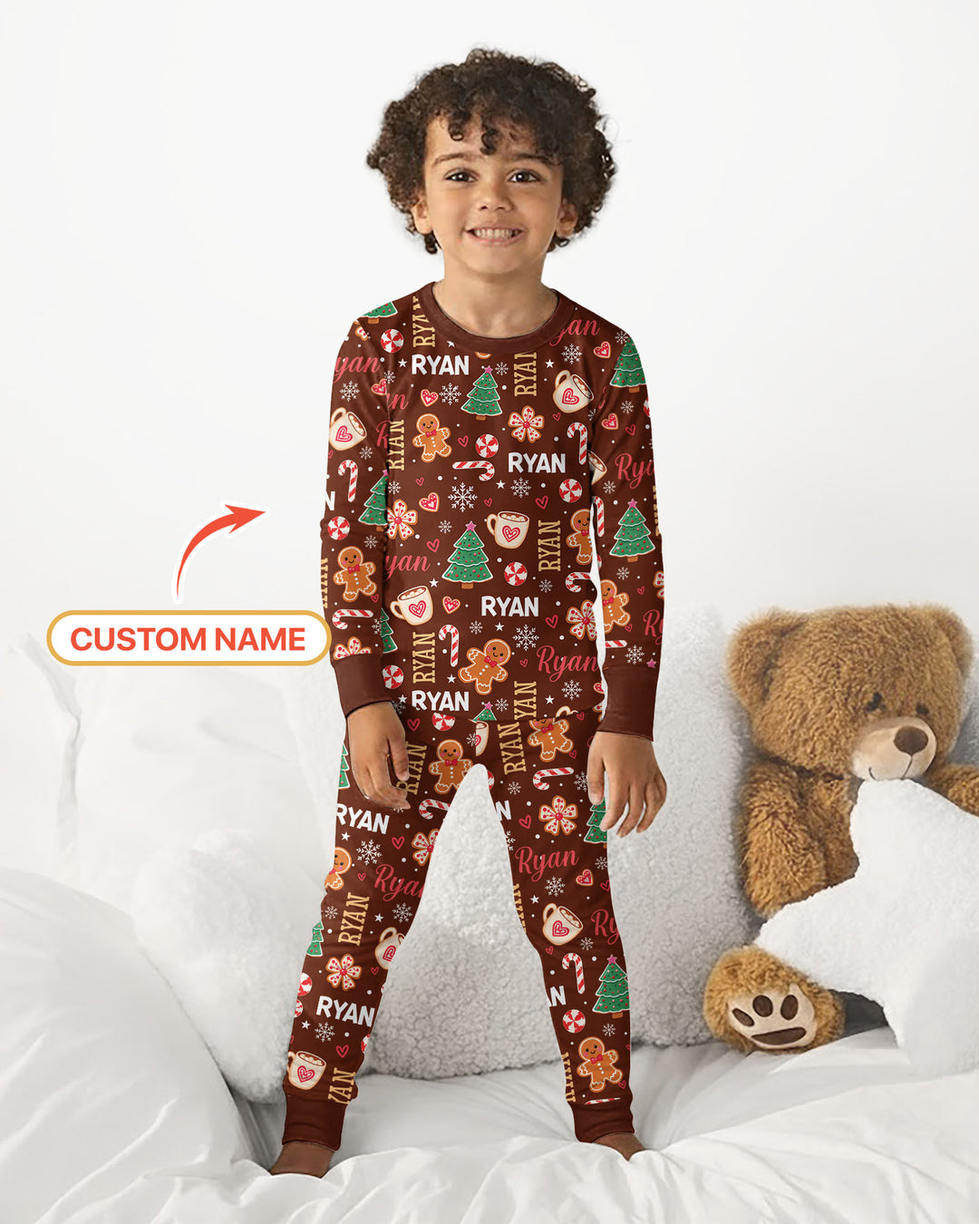 Custom Name Christmas Crew Family Matching Bamboo Two Piece Long Sleeve Pajama Set