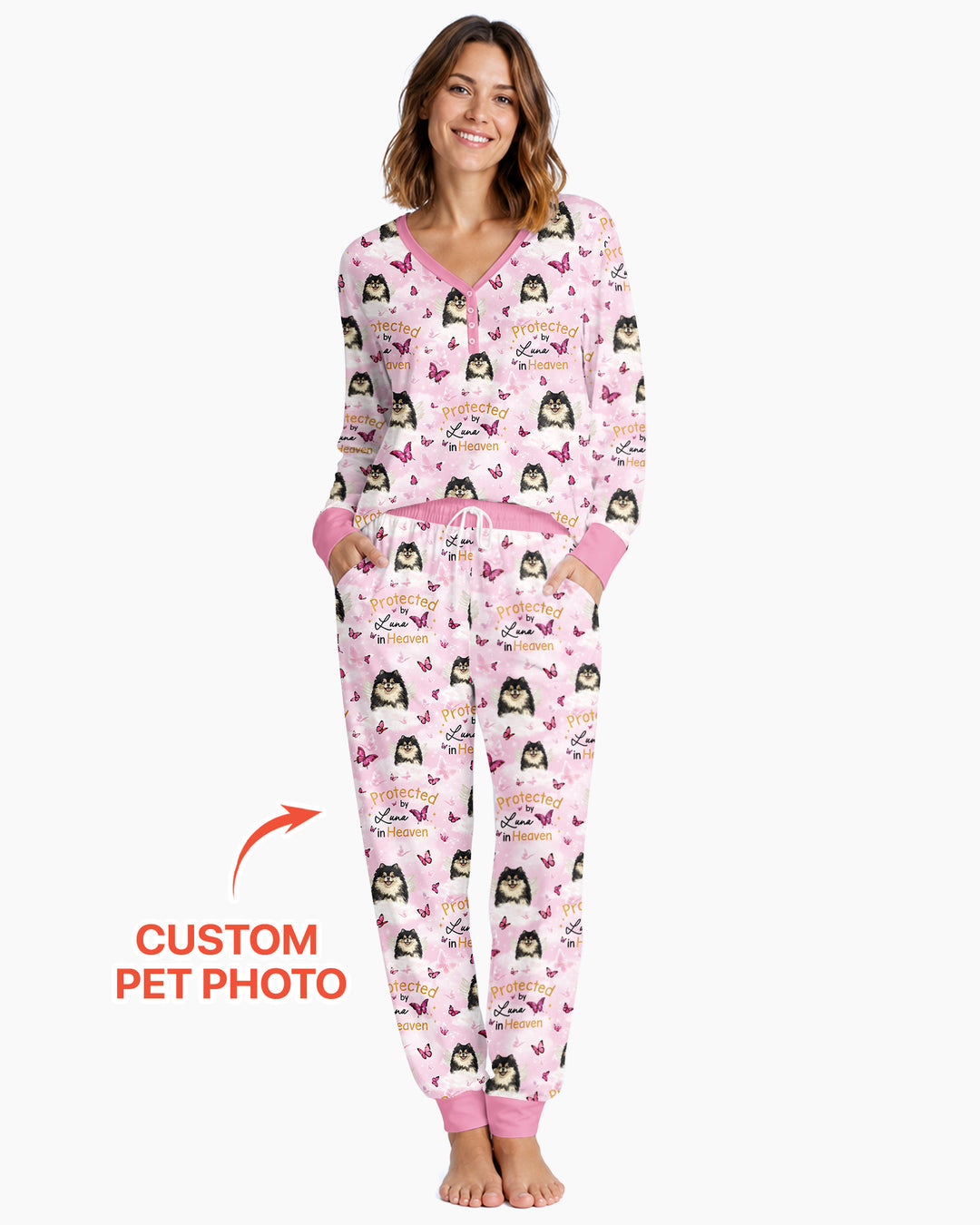 Custom Pet Photo Protected By Heaven Family Bamboo Women Pajama Set
