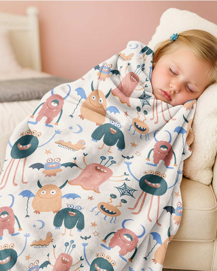 Monsters Fun Pastels Hand Painted Cute Bamboo Blanket