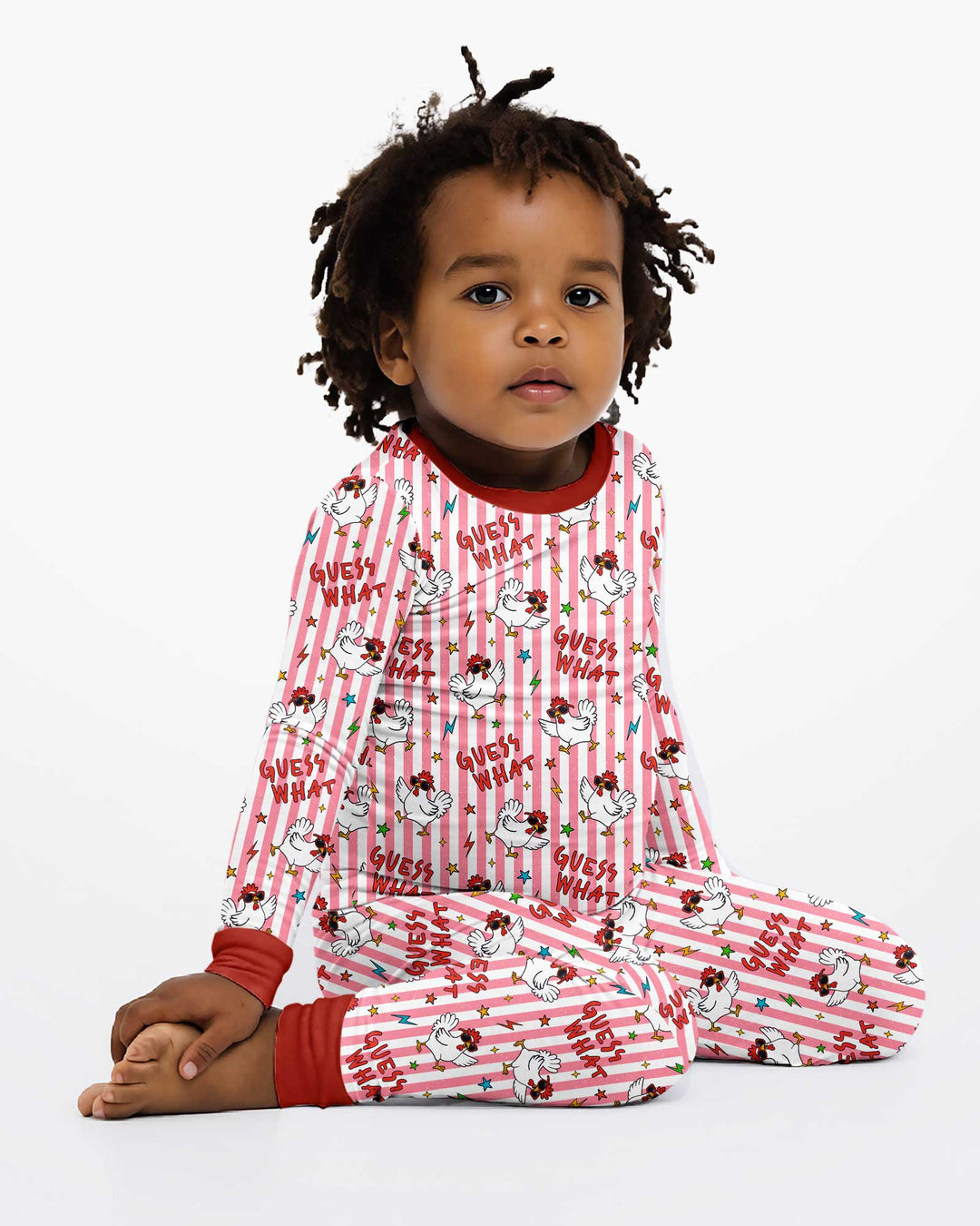 Guess What? Chicken Butt! Version Color Red Bamboo Two Piece Long Sleeve Pajama Set