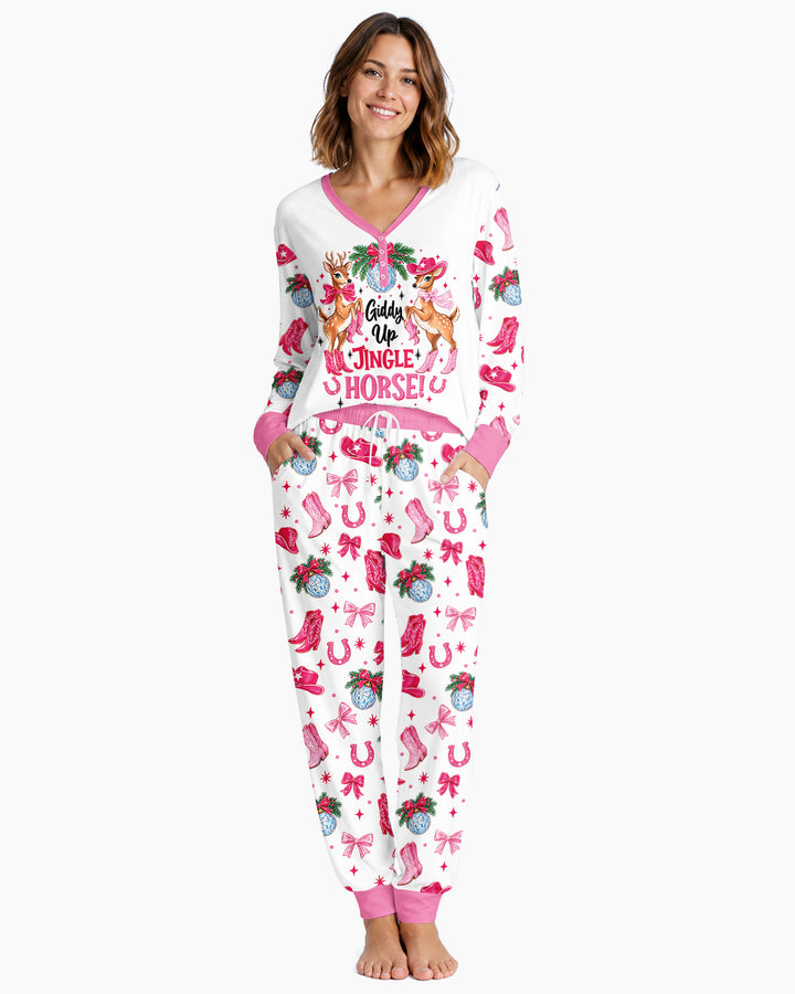 Western Christmas Giddy-up Jingle Horse Bamboo Women Pajama Set