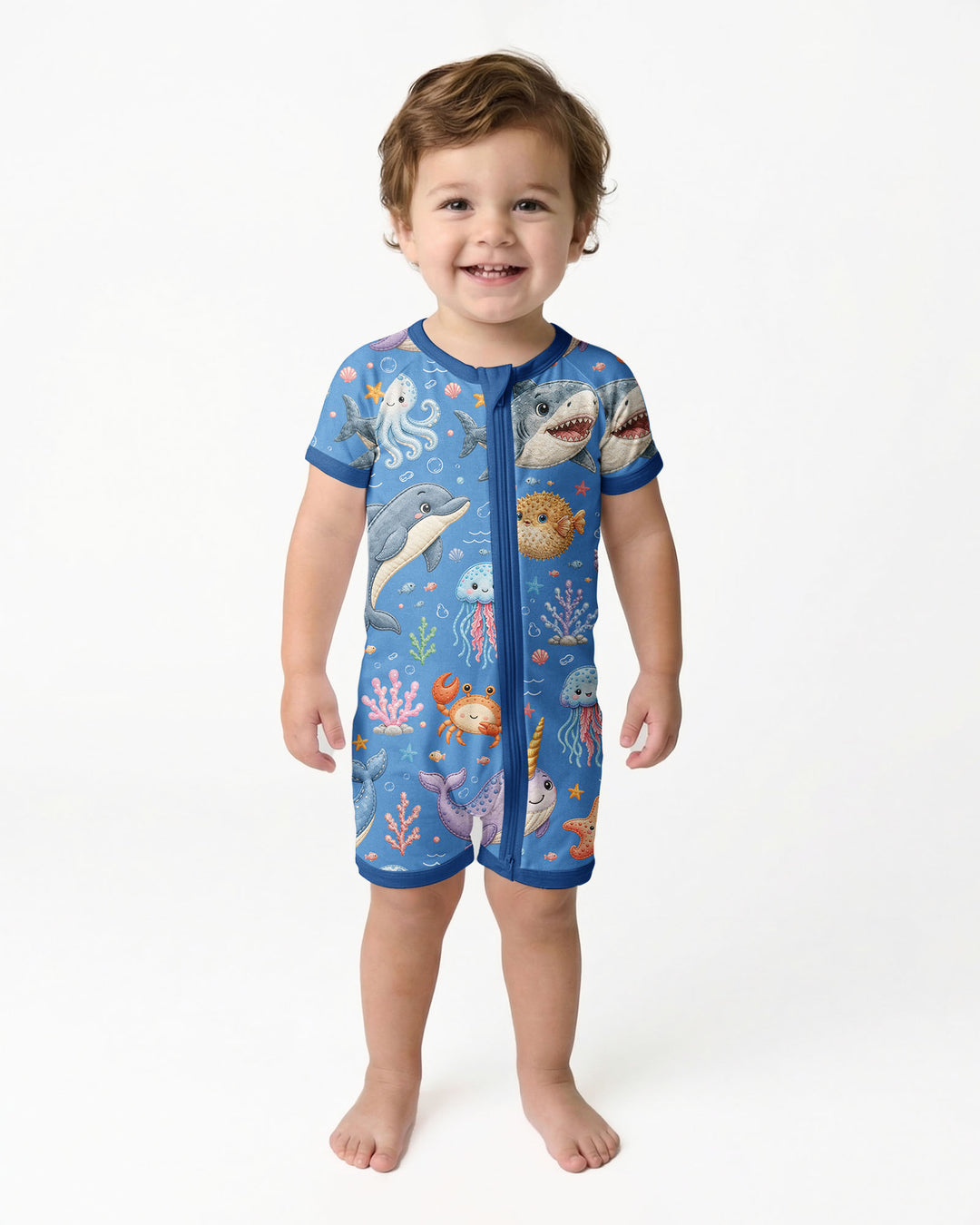 Cute Ocean Animals Bamboo Shorty Zippy