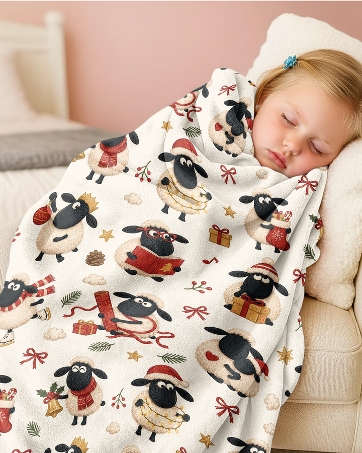 Festive Holiday Sheep Bamboo Blanket