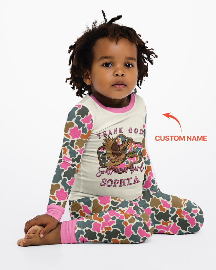 Custom Name Southern Duck Camo Bamboo Two Piece Long Sleeve Pajama Set