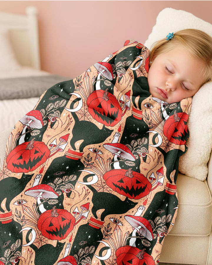 Black Cat And Pumpkin Halloween Bamboo Blanket