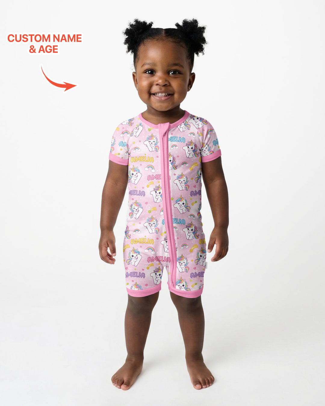 Custom Name Kawaii Unicorn Birthday Bamboo Shorty Zippy