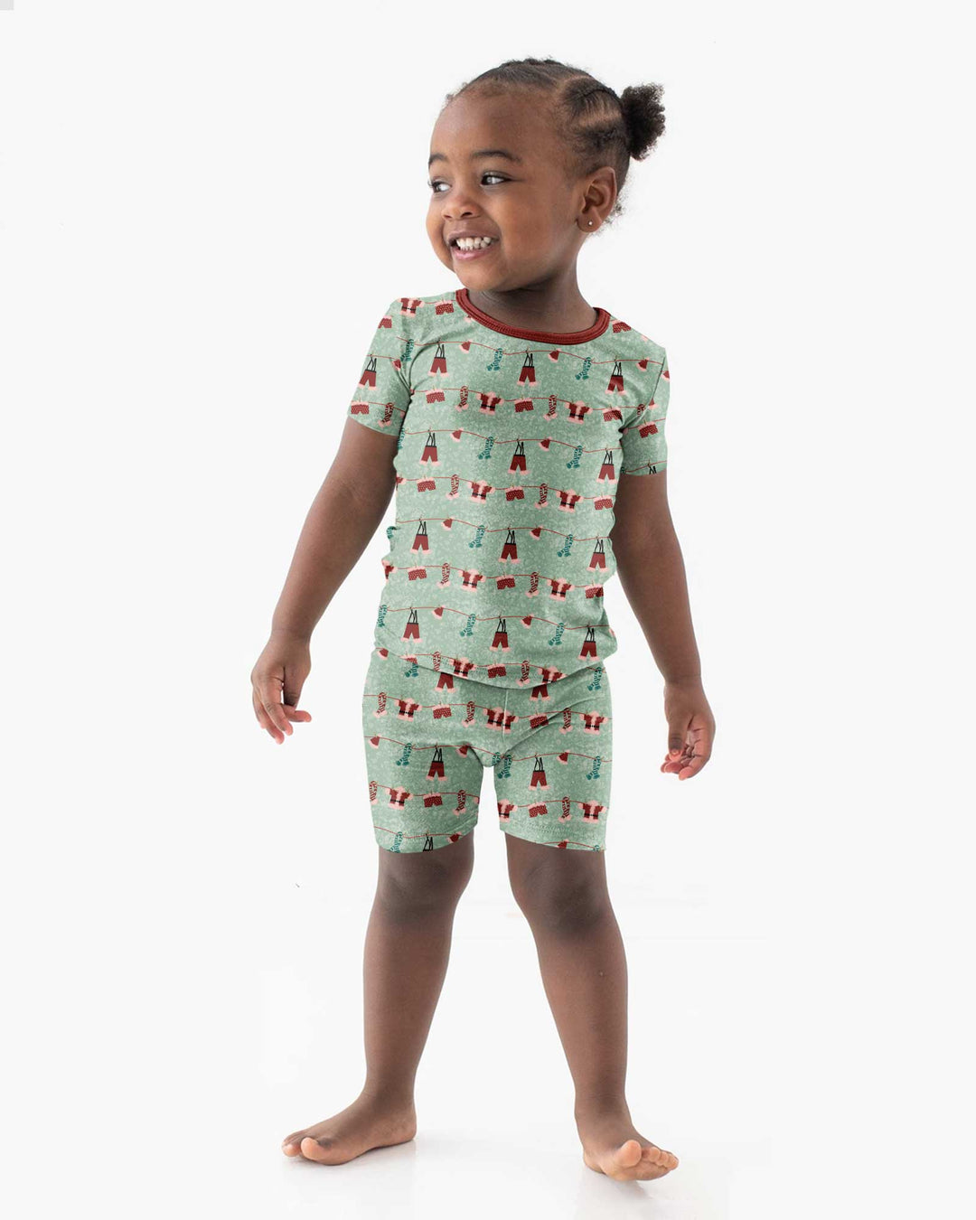Santa In The Snow Bamboo Two Piece Short Sleeve Shorts Pajama Set
