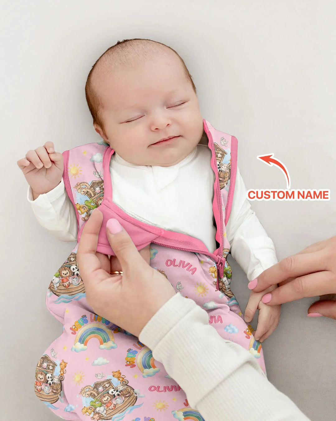 Custom Name Jesus Loves Me Noah's Ark Bamboo Sleep Bag