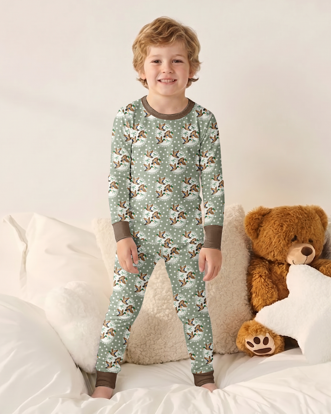 Dapper Ducks & Bows Bamboo Two Piece Long Sleeve Pajama Set
