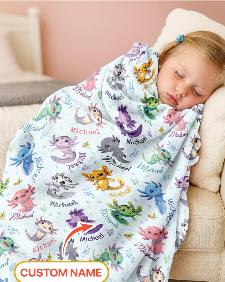 I Love You Axolotl Custom Name Bamboo Blanket