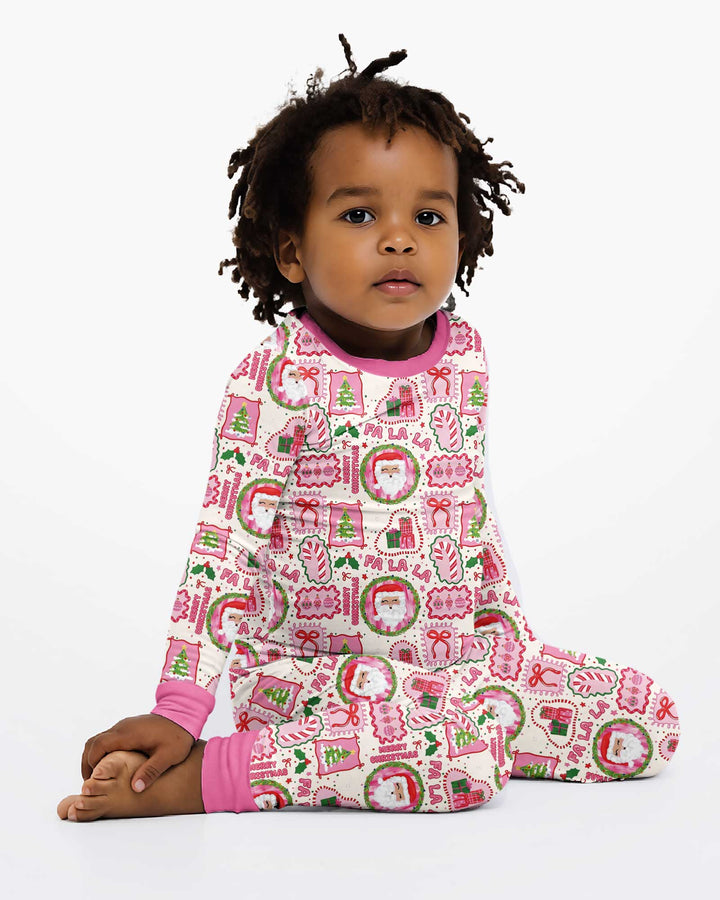 Fa La La Pink Christmas Bamboo Two Piece Long Sleeve Pajama Set