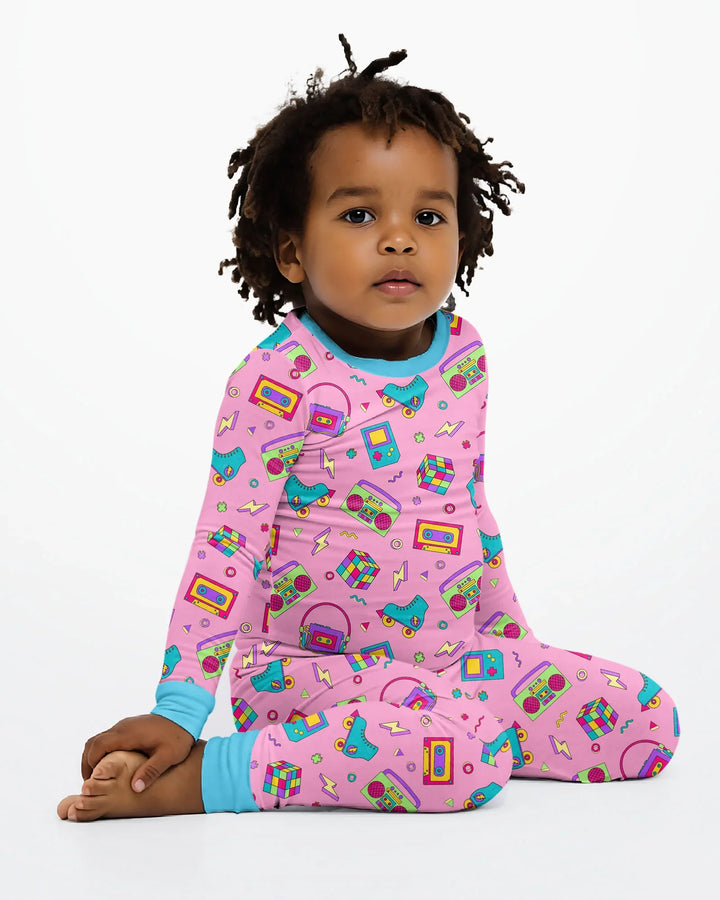 80s Retro Neon Bamboo Two Piece Long Sleeve Pajama Set
