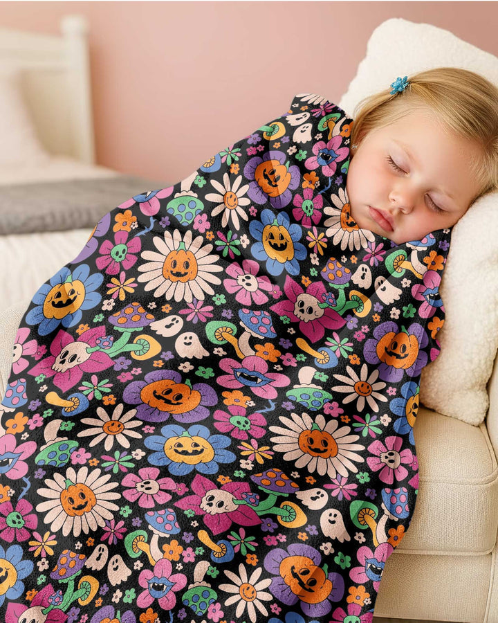 Halloween Flowers Bamboo Blanket