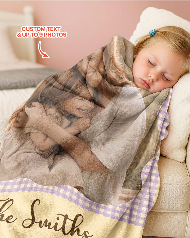 Custom Photo Gingham Family Bamboo Blanket