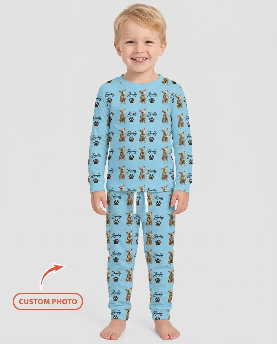 Personalized Pet Portrait Bamboo Two Piece Long Sleeve Pajama Set