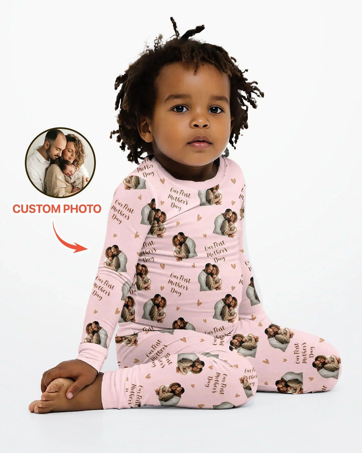 Custom Photo Our First as Parents Bamboo Two Piece Long Sleeve Pajama Set