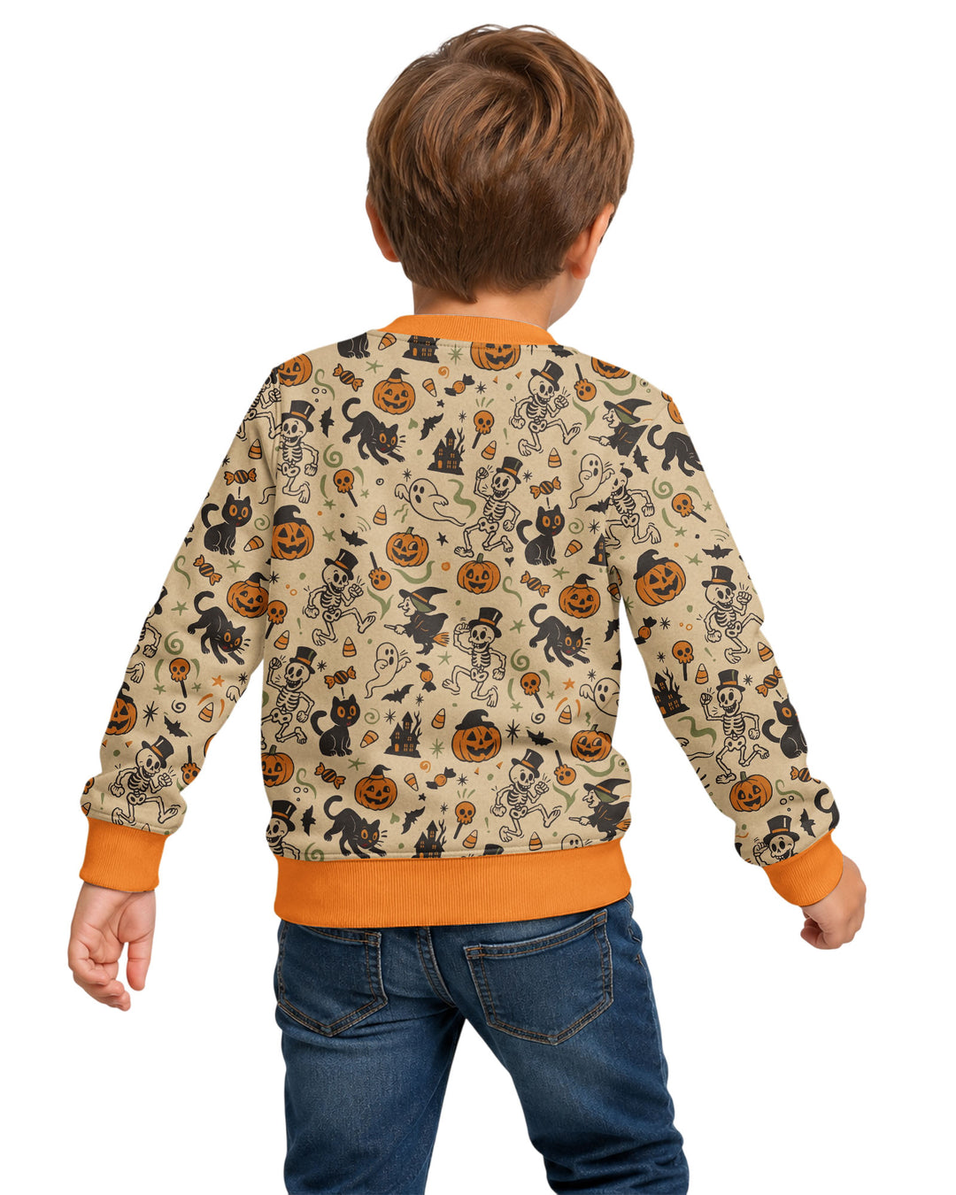 Vintage Skeleton Pumpkin Halloween Bamboo Crewneck Sweatshirt