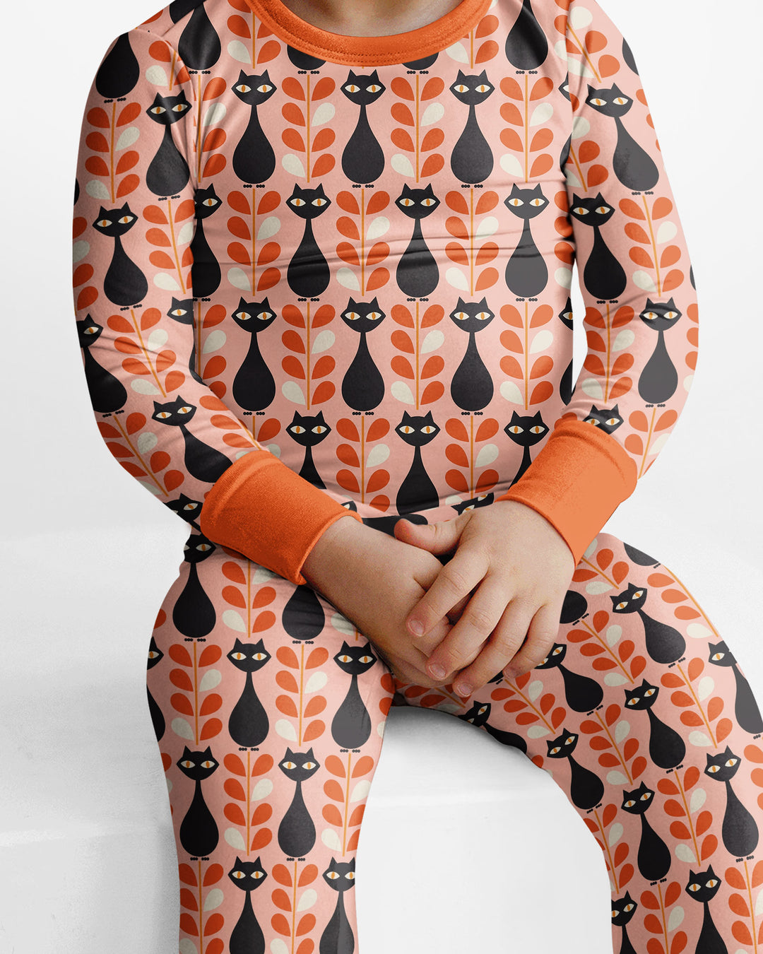 Retro Black Cat Garden Bamboo Two Piece Long Sleeve Pajama Set