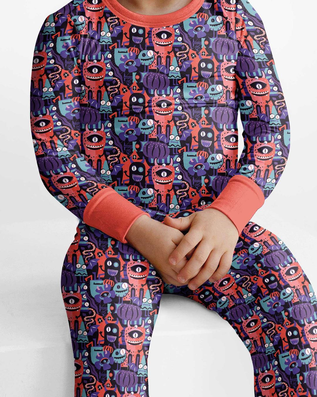 Halloween Multi Eyed Monsters Bamboo Two Piece Long Sleeve Pajama Set
