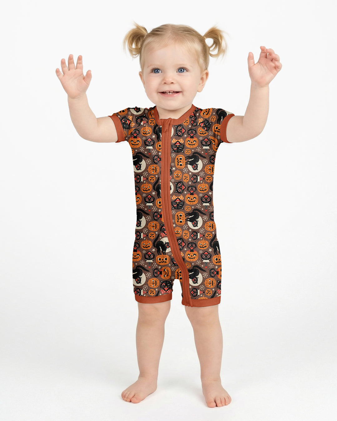 Vintage Halloween Black Cat Pumpkin Bamboo Shorty Zippy