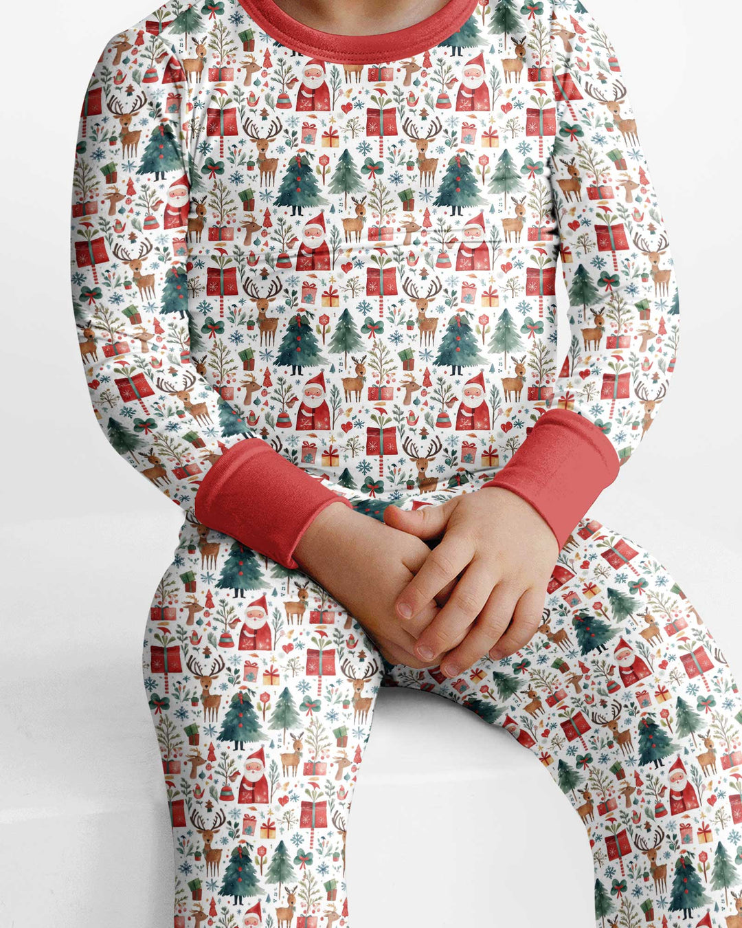 Christmas Tree Santa Bamboo Two Piece Long Sleeve Pajama Set