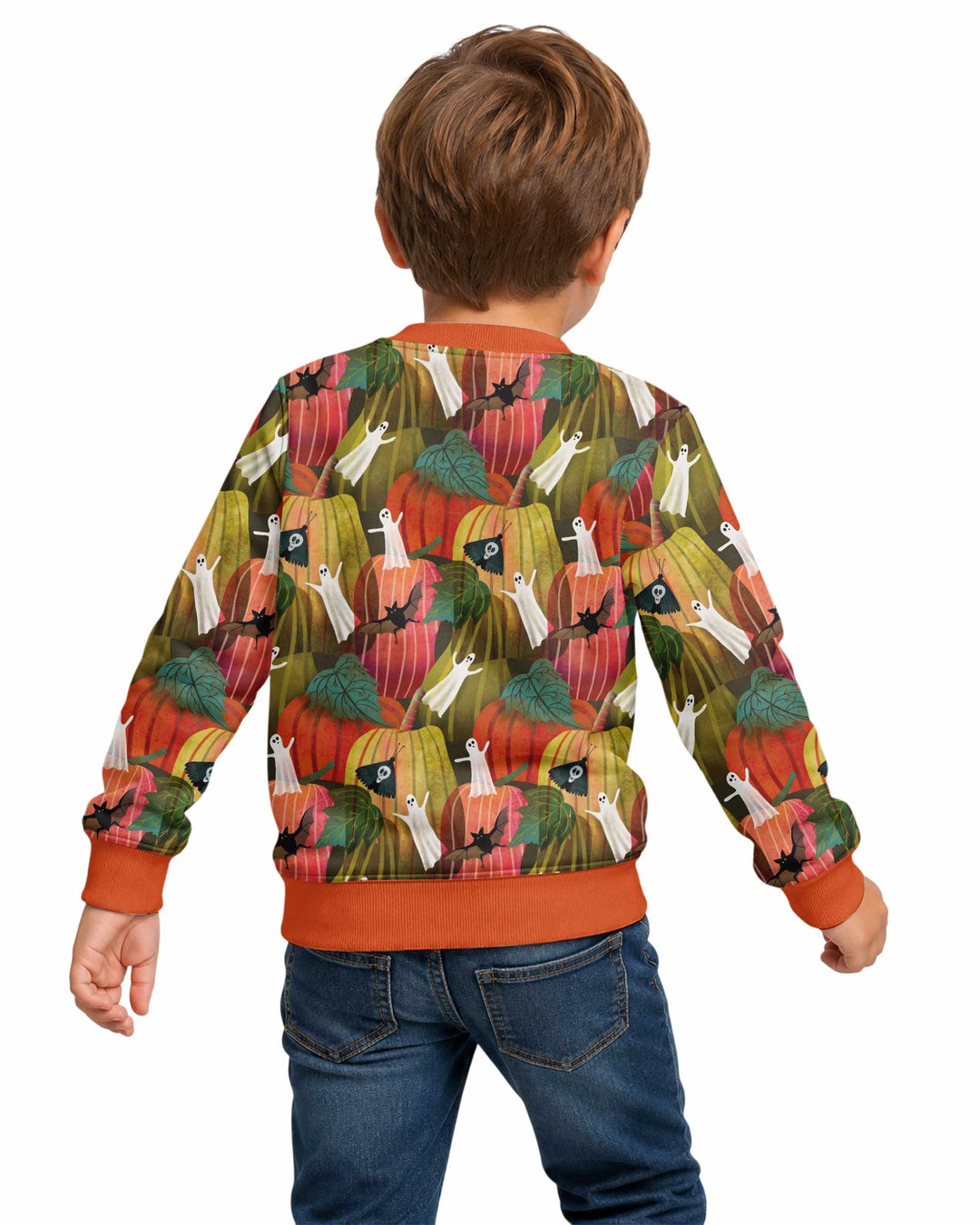 Big Pumpkin Field With Ghosts Bamboo Crewneck Sweatshirt