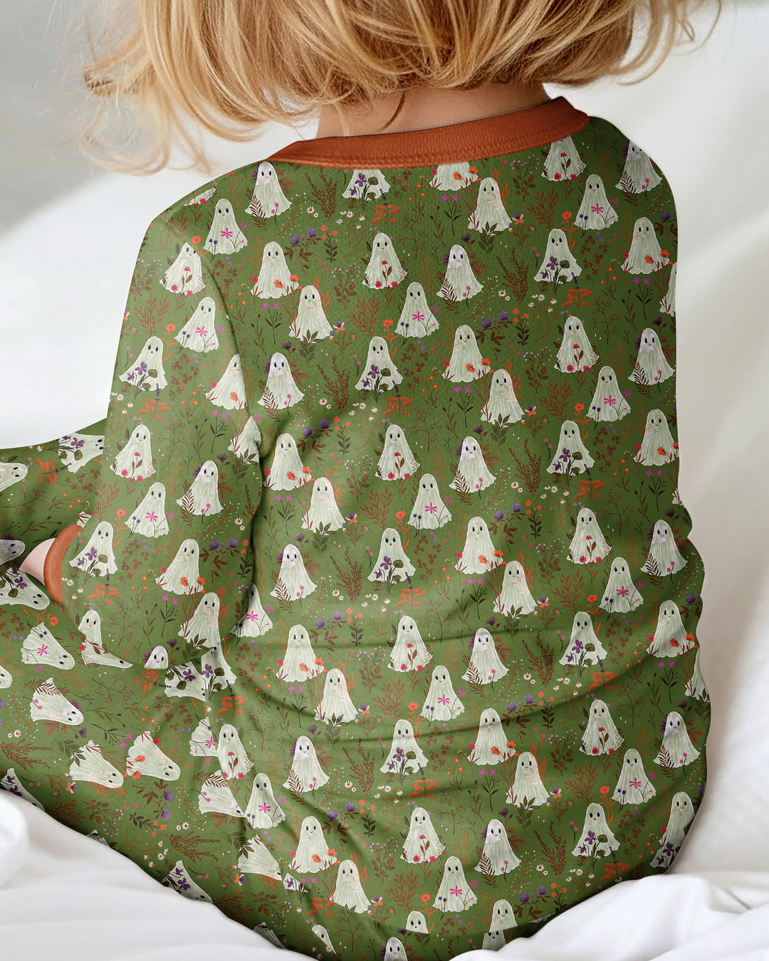 Cute Ghost Halloween Moss Green Floral Bamboo Convertible Zippy