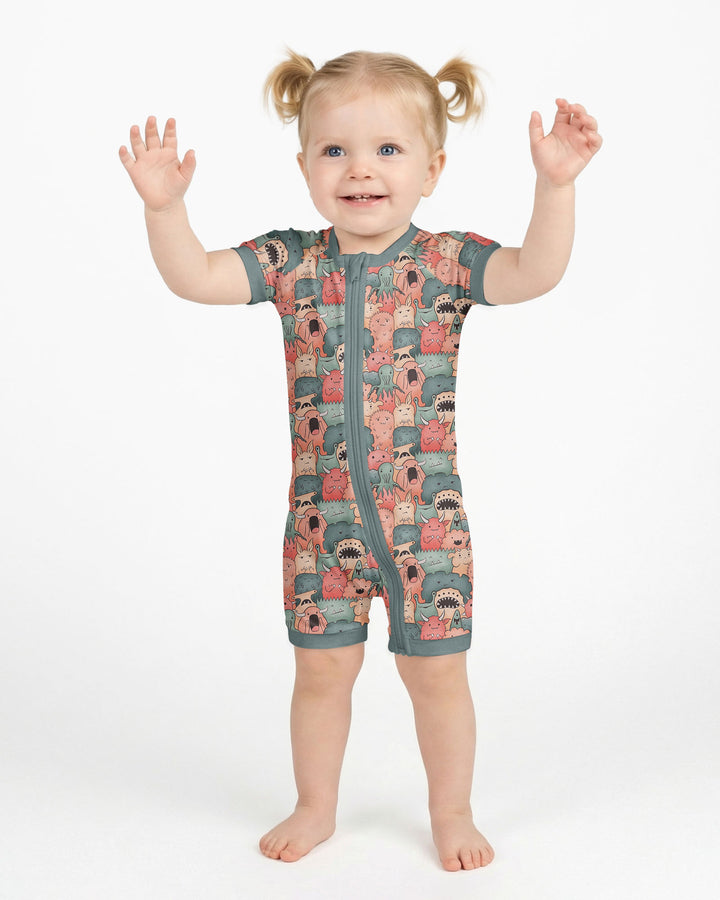 Cute Monster Crowd Bamboo Shorty Zippy