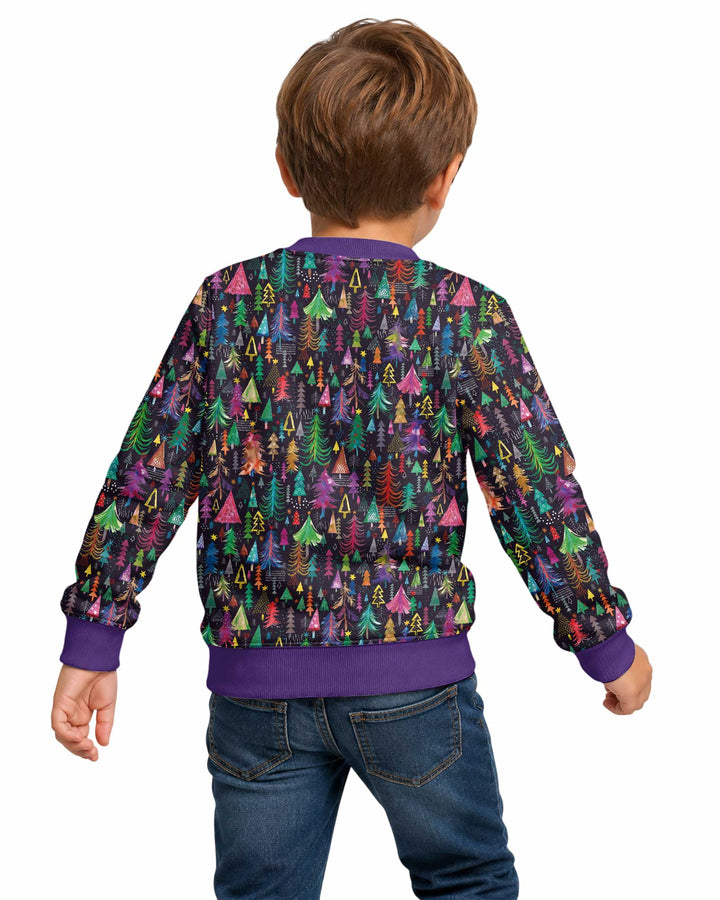 Christmas Holiday Colorful Trees Bamboo Crewneck Sweatshirt