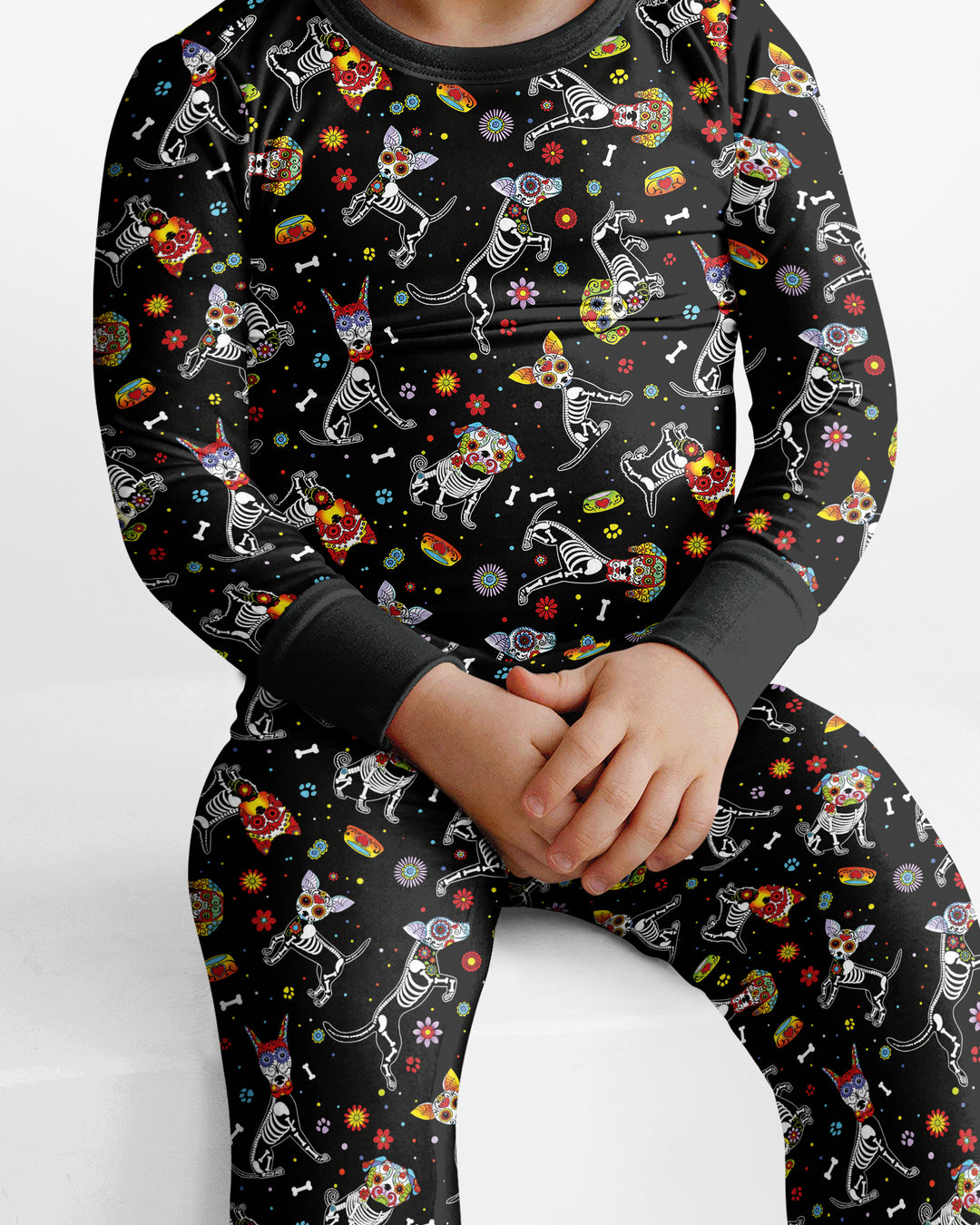 Sugar Skull Día de los Muertos Halloween Dog Mexican Bamboo Two Piece Long Sleeve Pajama Set