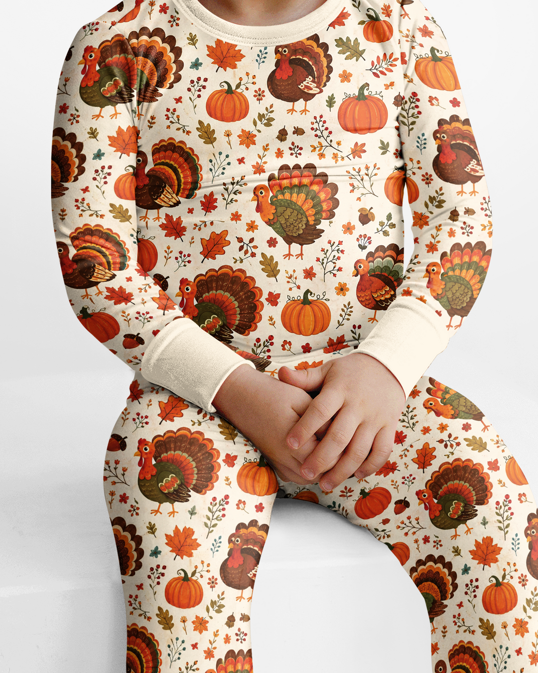Turkey Autumn Pumpkin Bamboo Two Piece Long Sleeve Pajama Set