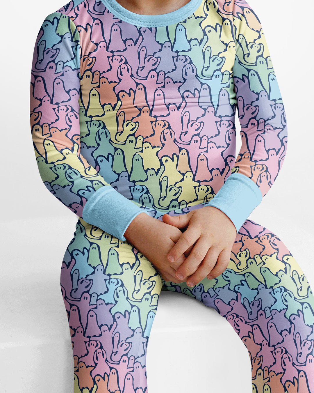 Pastel Rainbow Ghost Halloween Bamboo Two Piece Long Sleeve Pajama Set