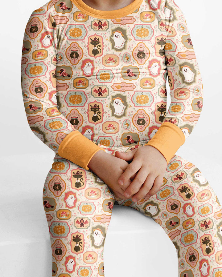 Cute Vintage Magical Cottage Style Halloween Bamboo Two Piece Long Sleeve Pajama Set