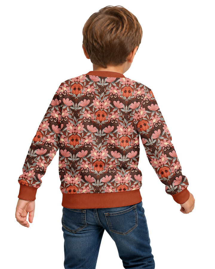 Spooky Owl Pumpkin Folk Floral Halloween Bamboo Crewneck Sweatshirt