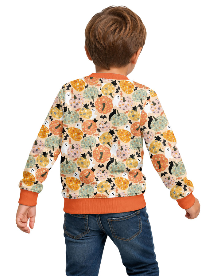 Floral Pumpkin Ghost Halloween Bamboo Crewneck Sweatshirt
