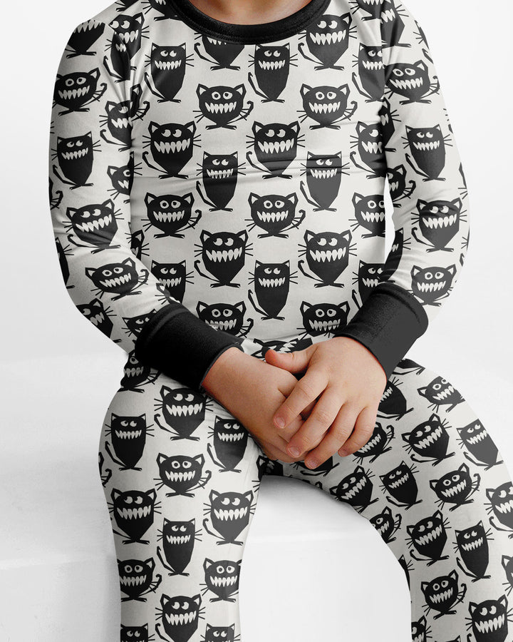 Halloween Monster Cats Bamboo Two Piece Long Sleeve Pajama Set