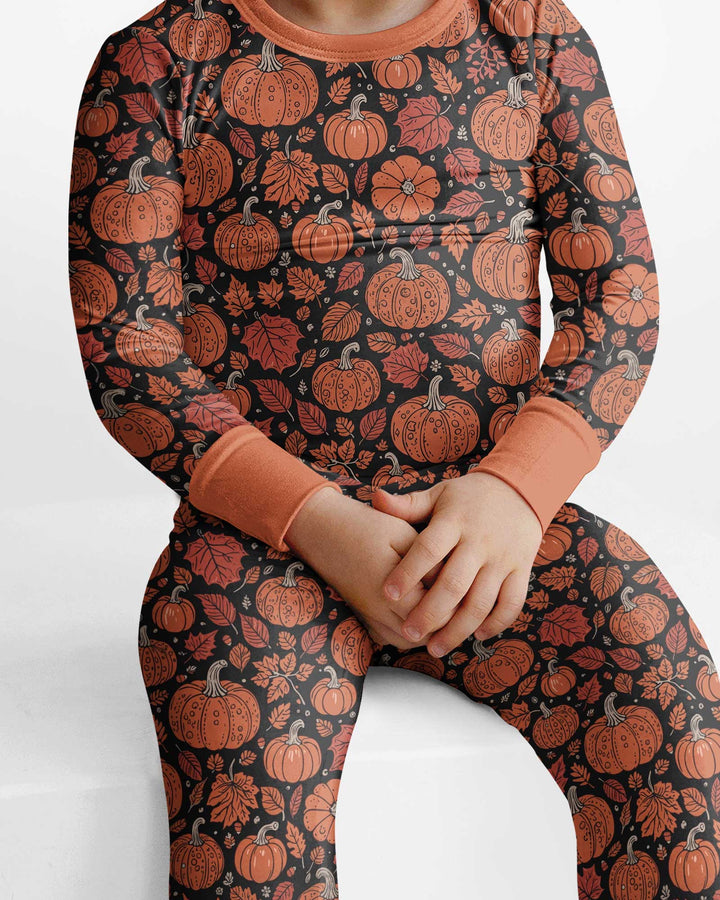 Retro Halloween Pumpkins Bamboo Two Piece Long Sleeve Pajama Set