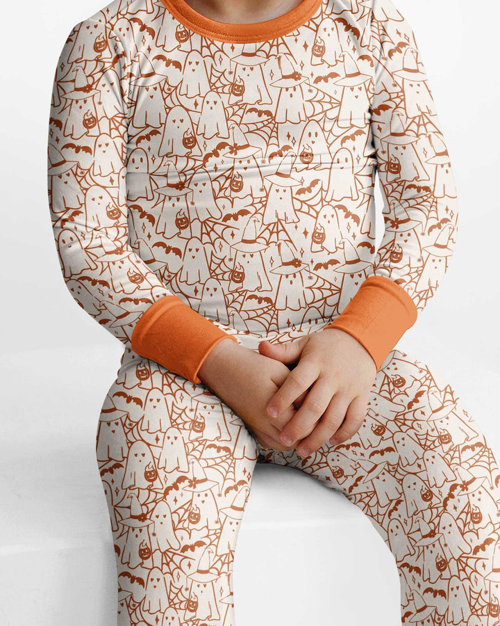 Boo Trick or Treat Ghosts Halloween Bamboo Two Piece Long Sleeve Pajama Set