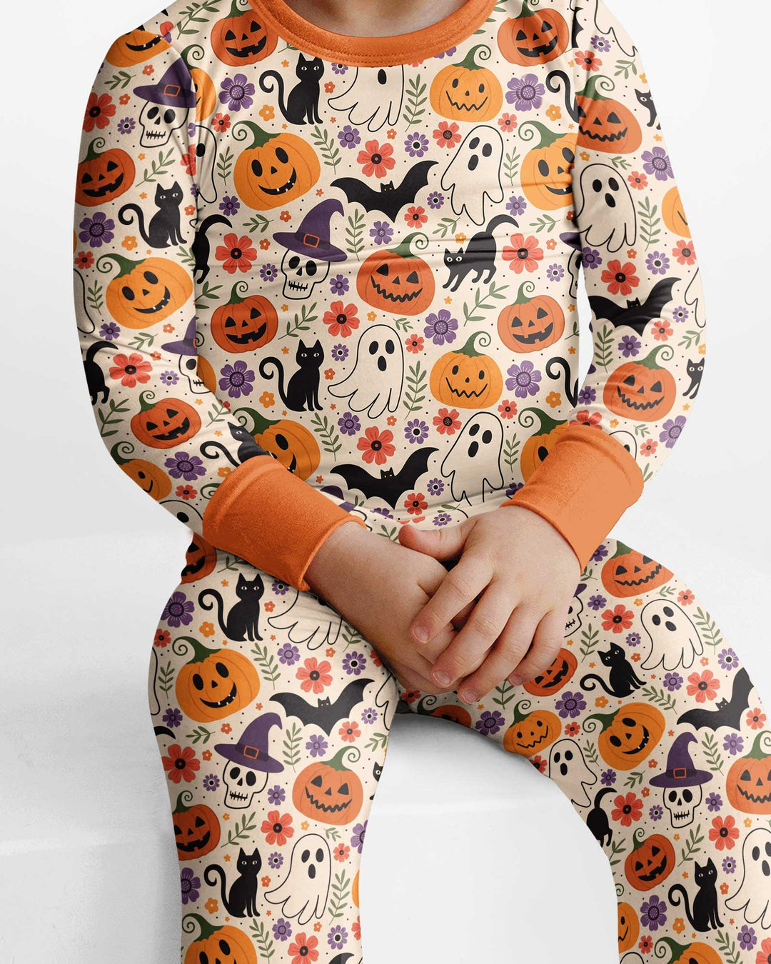 Spooky Halloween Floral Delight Bamboo Two Piece Long Sleeve Pajama Set