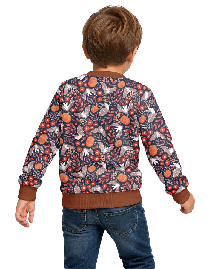 Bat Pumpkin Floral Halloween Bamboo Crewneck Sweatshirt
