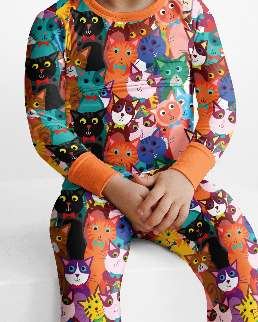 Colorful Cat Pattern Pattern Bamboo Two Piece Long Sleeve Pajama Set