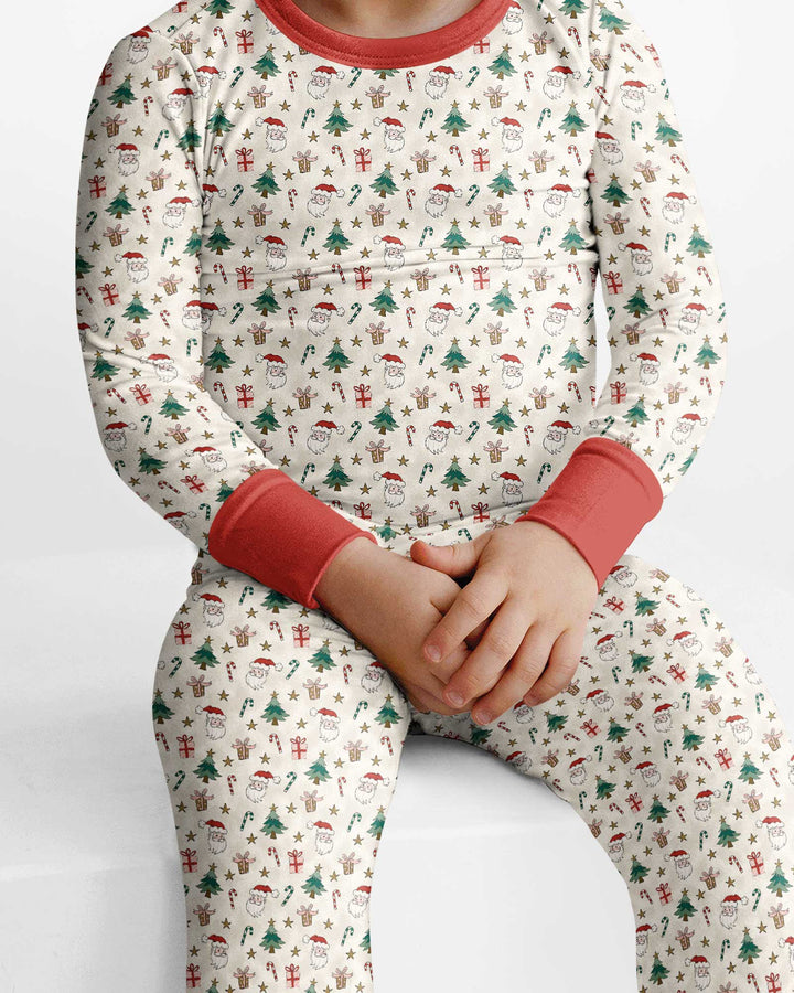 Snowy Santa Bamboo Two Piece Long Sleeve Pajama Set
