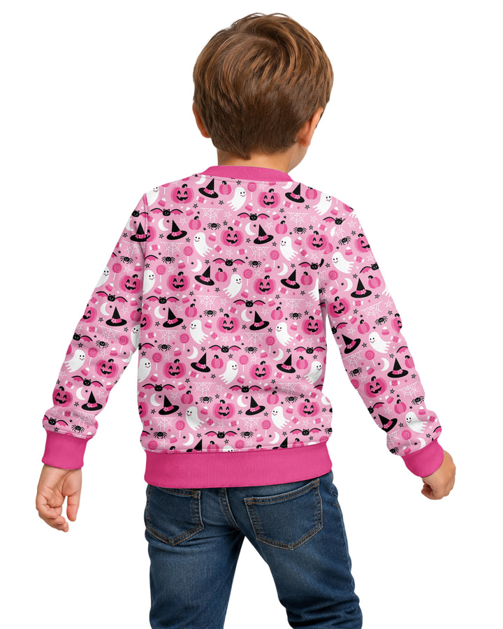 Cute Pink Halloween Ghost Pumpkin Witch Bamboo Crewneck Sweatshirt