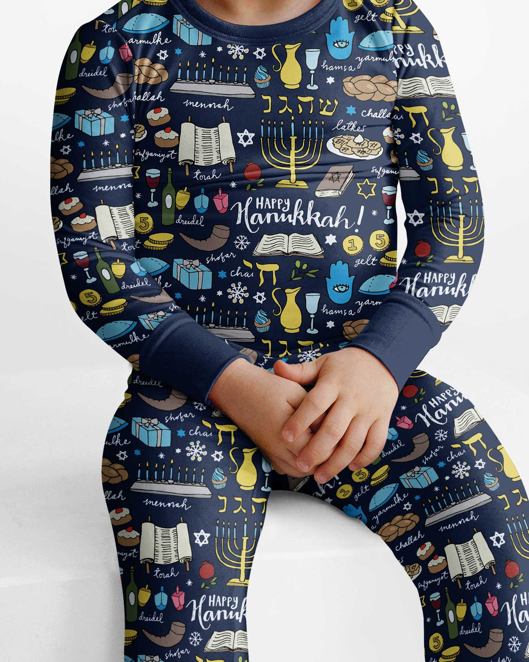 Happy Hanukkah 2026 Bamboo Two Piece Long Sleeve Pajama Set