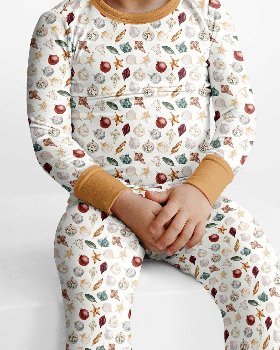 Watercolor Christmas Ornaments Bamboo Two Piece Long Sleeve Pajama Set