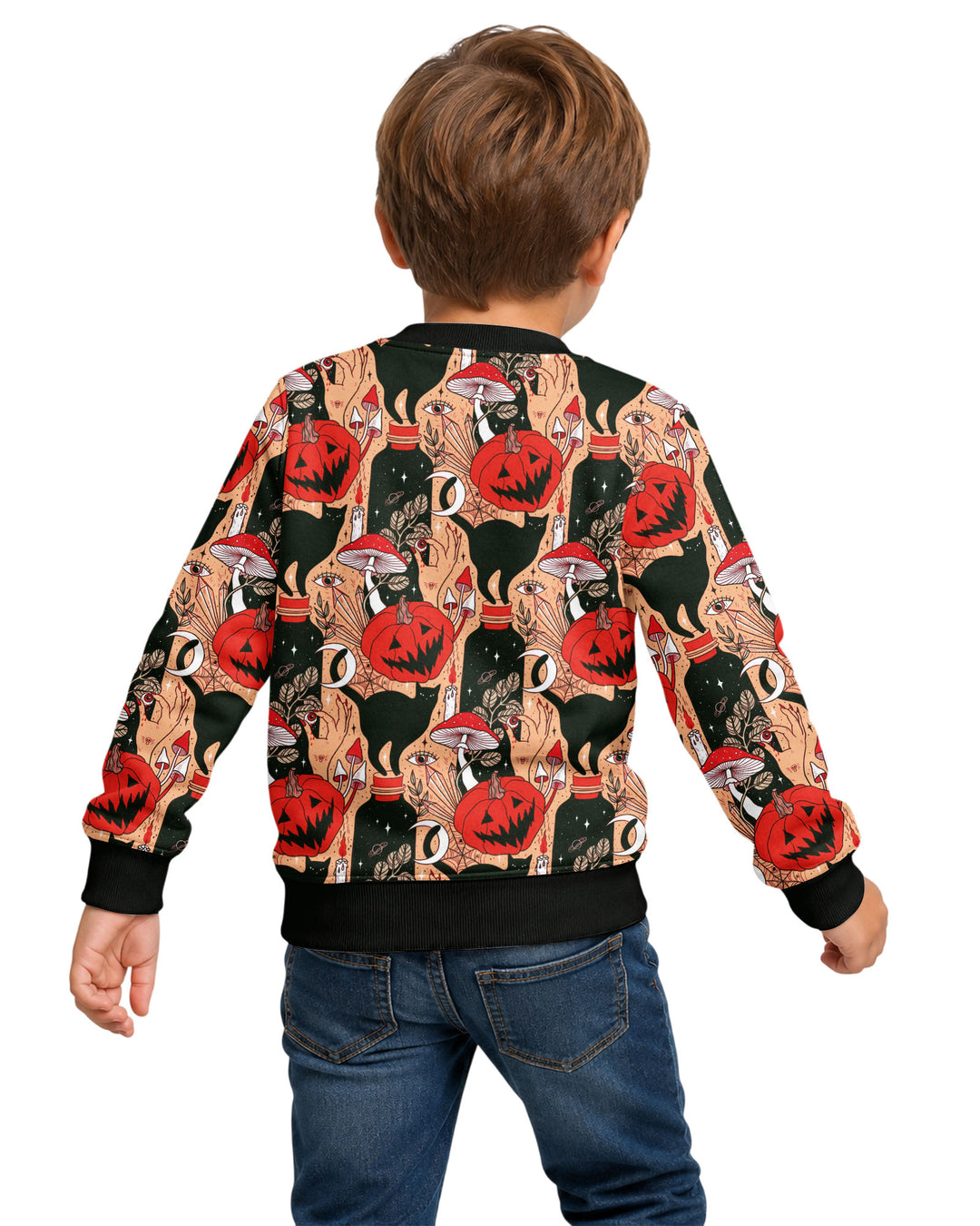 Black Cat And Pumpkin Halloween Bamboo Crewneck Sweatshirt