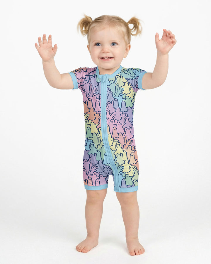 Pastel Rainbow Ghost Halloween Bamboo Shorty Zippy