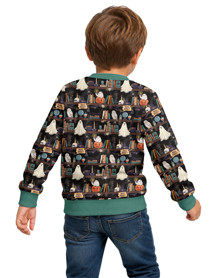 Cute Ghost Witchy Halloween Magic Library Bamboo Crewneck Sweatshirt