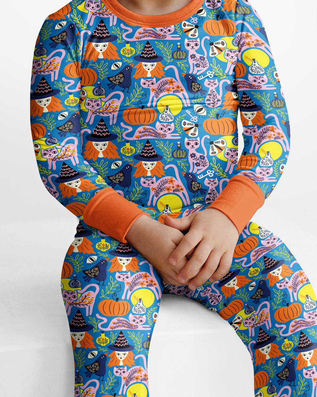 Whimsical Witch Cats Bamboo Two Piece Long Sleeve Pajama Set